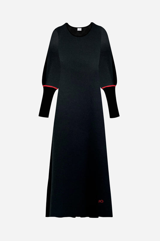 BASILIC - Long black dress in merino wool